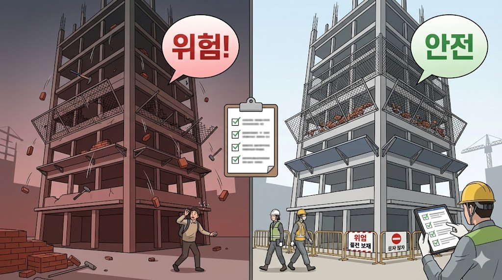 제14조(낙하물에 의한 위험의 방지): 준수의 핵심은 낙하물을 막는 설비 설치 와 하부 통로 통제·점검 운영 을 함께 굴리는 것입니다.