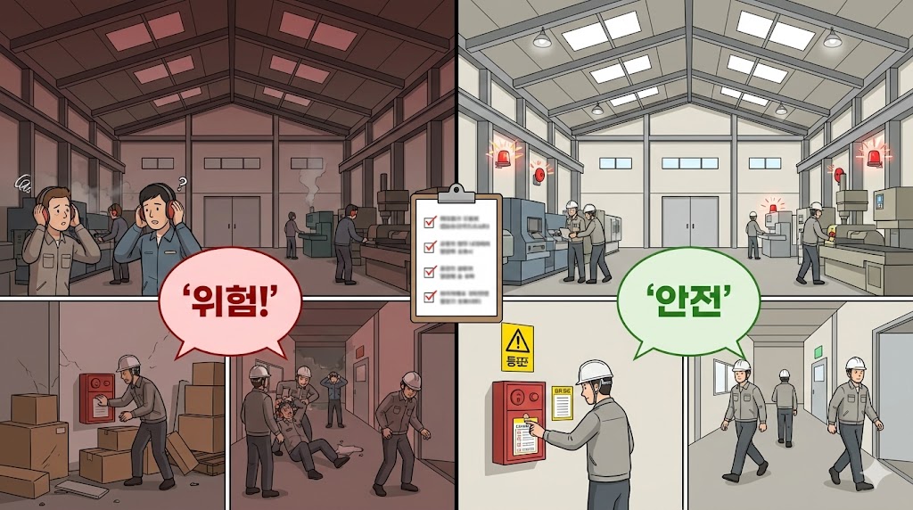 제19조(경보용 설비 등): 경보장치는 설치만이 아니라 작업자 전원이 즉시 인지하고 동일한 대피행동으로 이어지도록 점검·훈련과 함께 운영해야 합니다.