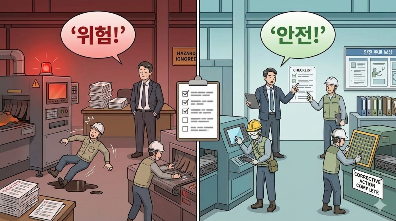 제35조(관리감독자의 유해ㆍ위험 방지 업무 등): 관리감독자가 작업 전 점검, 이상 발견 즉시 수리·조치, 교육·기록까지 이어서 현장 위험을 끊어내야 합니다.