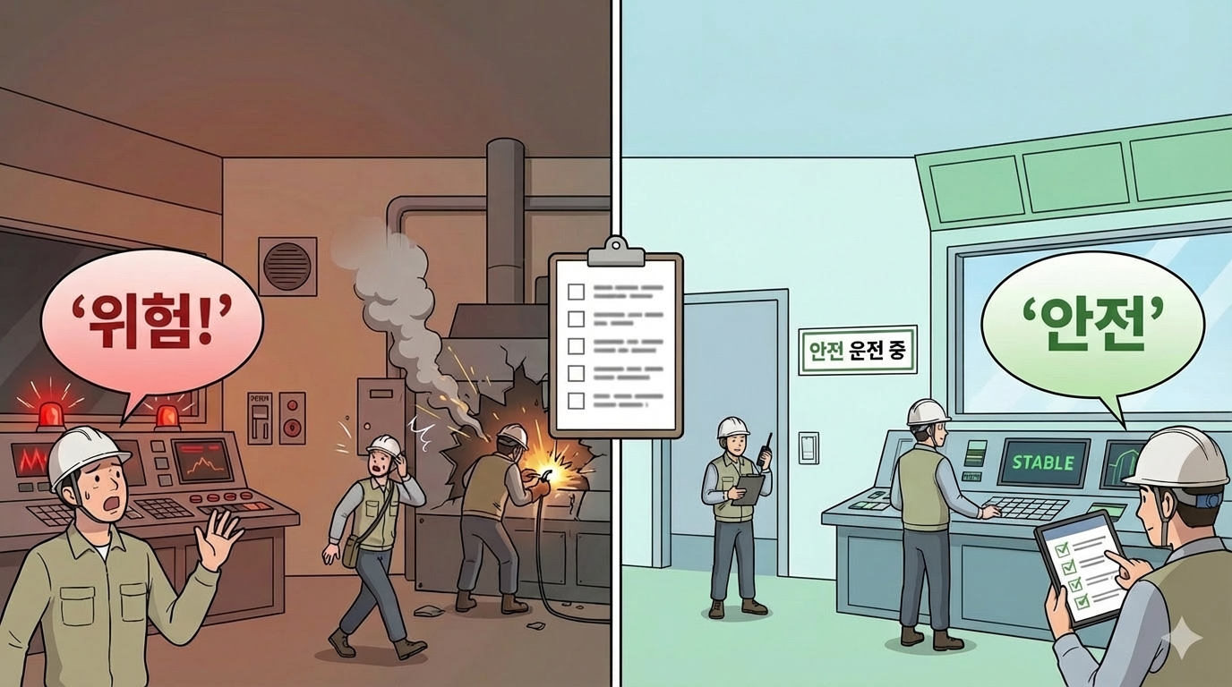 제41조(운전위치의 이탈금지): 기계 운전 중 운전위치 이탈을 금지하고, 정지 상태 확인·점검 기록·시정 조치를 전제로만 이탈을 허용하는 운영통제를 적용해야 예기치 않은 기동과 충돌사고를 예방할 수 있습니다.