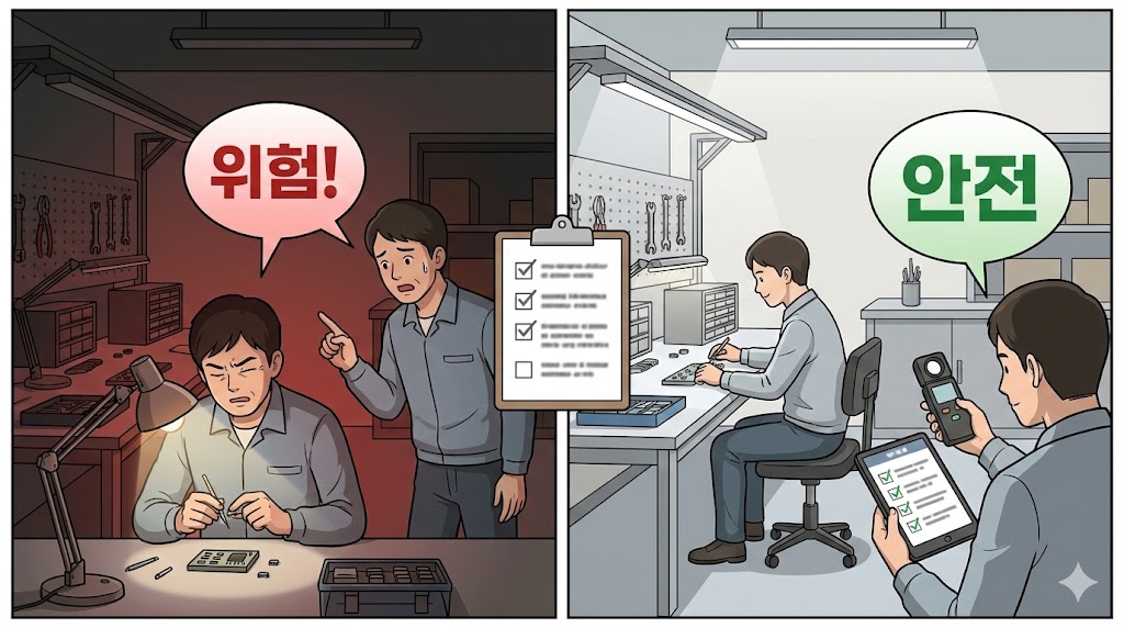 산업안전보건기준 제8조 조도 – 법정 최소 조도기준 실무 적용 가이드