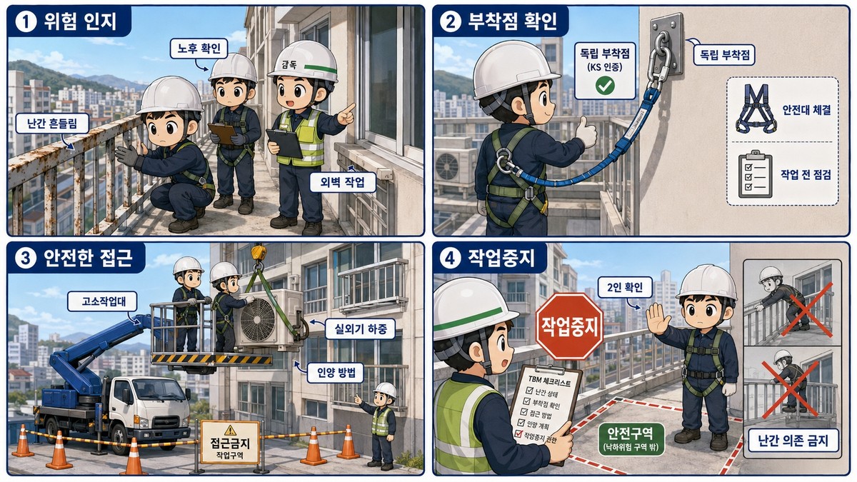 부산 사상구 아파트 실외기 설치 추락사고 안전관리 4컷 이미지