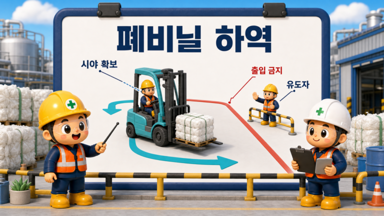 전남 나주 합성수지 지게차 깔림 사망사고 예방을 위한 폐비닐 적재와 사람 동선 분리 교육 이미지