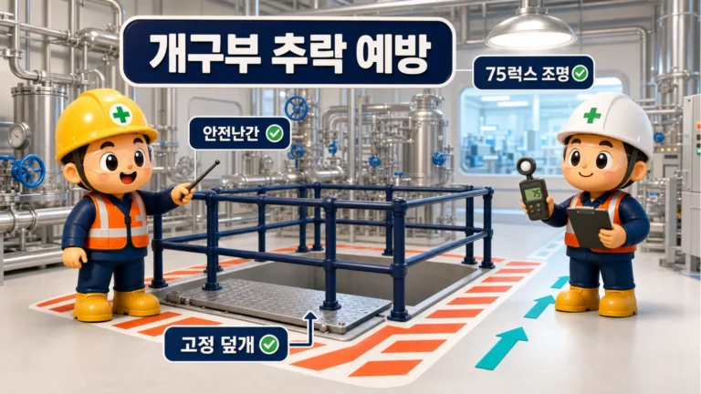 안산 배관실 개구부 추락 사망사고 예방을 위한 덮개 난간 조도 교육 장면