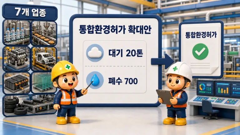 통합환경허가 대상 7개 제조업과 대기 20톤·폐수 700세제곱미터 적용 조건
