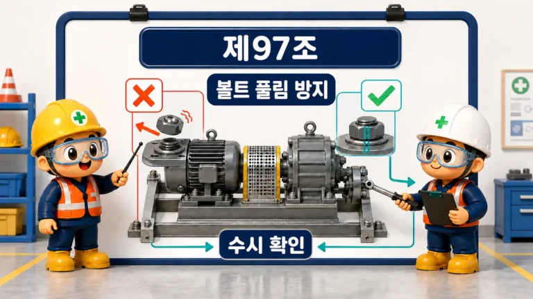 볼트 풀림 위험과 볼트ㆍ너트의 체결상태 수시 확인을 비교하는 제97조 현장