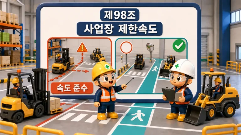 사업장 제한속도를 지정하고 지게차와 차량계 건설기계의 운행을 통제하는 제98조 현장