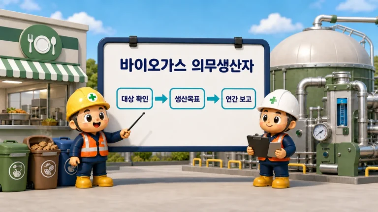 바이오가스 민간의무생산자 대상 확인, 생산목표, 연간 보고 흐름