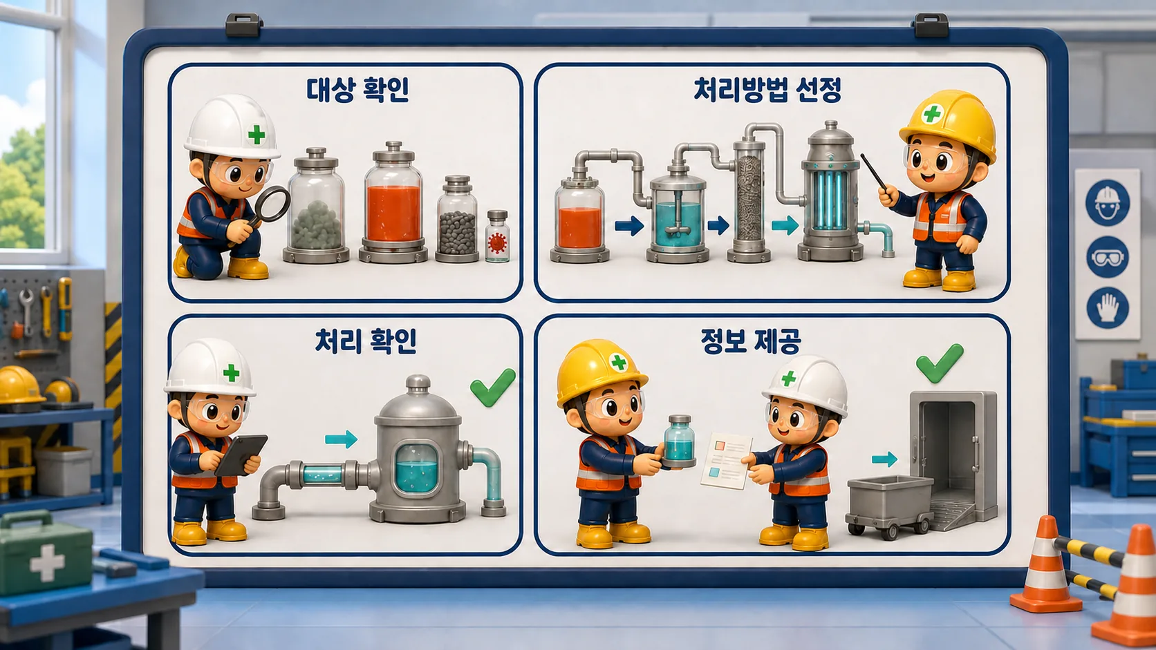 잔재물 처리 대상을 확인하고 처리방법을 정한 뒤 결과를 확인하고 위탁정보를 제공하는 네 단계 흐름