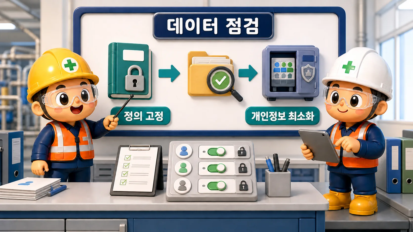 산업재해 특성 분류 데이터를 정의 고정과 개인정보 최소화 기준으로 점검하는 장면