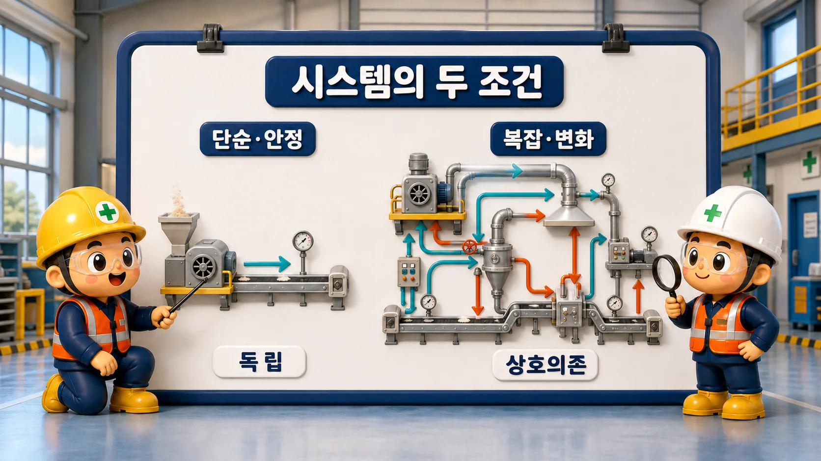 단순하고 안정된 시스템과 세부가 많고 계속 변하는 시스템의 비교