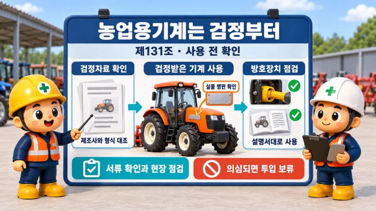 농업용기계 검정자료 확인과 실물 대조·방호점검의 구분