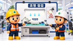 작업장 조명 위험성평가에서 작업면과 눈부심을 함께 점검하는 안전관리자