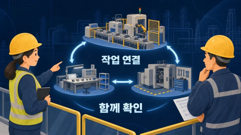 복잡한 시스템의 작업 연결을 함께 확인하는 현장 관리자