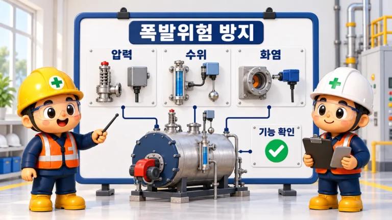 제119조(폭발위험의 방지): 보일러의 압력·수위·화염 안전장치는 실제 기능을 확인해야 합니다.