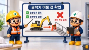 김천 굴착기 전도 사망사고 예방을 위한 계단 진입 전 운행경로와 운반방법 검토