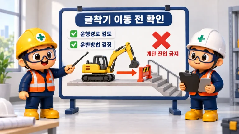 김천 굴착기 전도 사망사고 예방을 위한 계단 진입 전 운행경로와 운반방법 검토