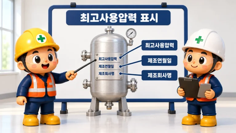 제120조(최고사용압력의 표시 등): 압력용기등의 최고사용압력과 제조정보가 지워지지 않도록 각인 표시를 확인합니다.