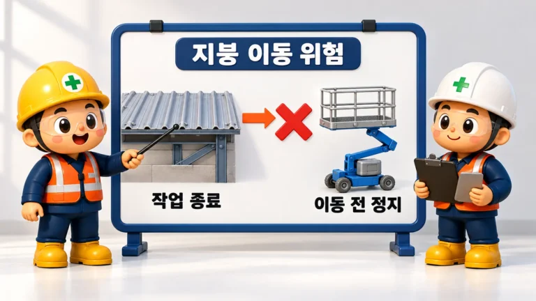 보령 지붕작업 추락 사망사고 예방을 위한 지붕과 고소작업대 사이 이동 위험 교육 장면