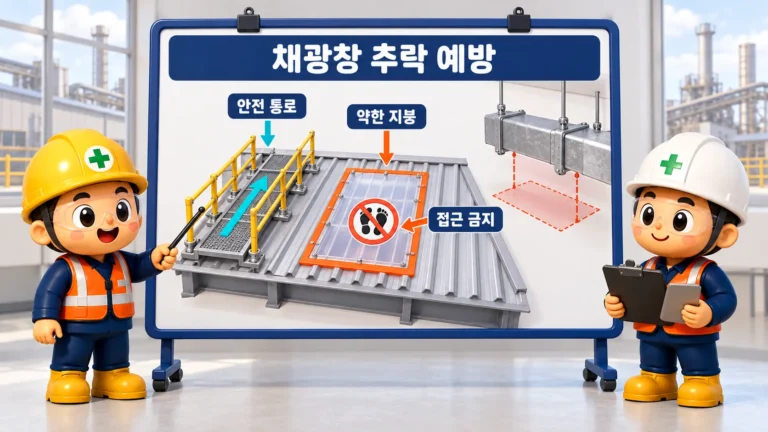 울주 지붕 작업 추락 사망사고 예방을 위한 채광창 접근 제한과 안전 통로 교육 모형