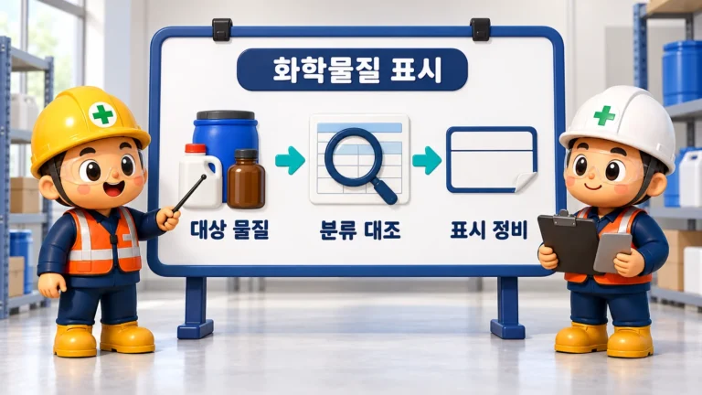 화학물질 표시 개정에 따른 대상 물질 확인과 분류 대조, 표시 정비 흐름