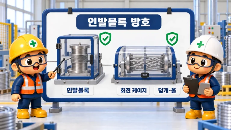 제125조(신선기의 인발블록의 덮개 등): 인발블록과 회전 케이지의 위험 부위는 덮개 또는 울로 막습니다.