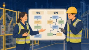 변화관리의 통념을 점검하며 계획과 실제 작업의 연결을 비교하는 현장 관리자