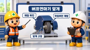 제126조(버프연마기의 덮개): 버프연마기 재질을 확인하고 연마에 필요한 부위 외에는 덮개를 설치합니다.