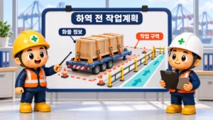 항만하역 작업계획에서 화물 정보와 작업 구역을 대조하는 안전관리자