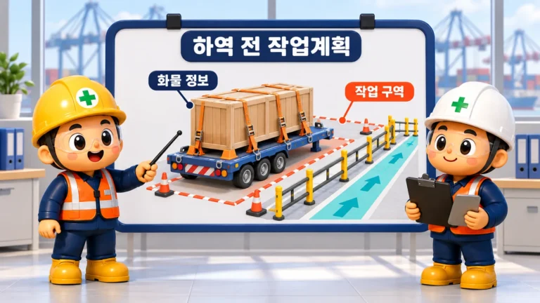 항만하역 작업계획에서 화물 정보와 작업 구역을 대조하는 안전관리자
