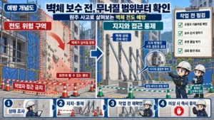 원주 벽체 보수 무너짐 사망사고 예방을 위한 벽체 지지와 위험구역 통제 교육 그림