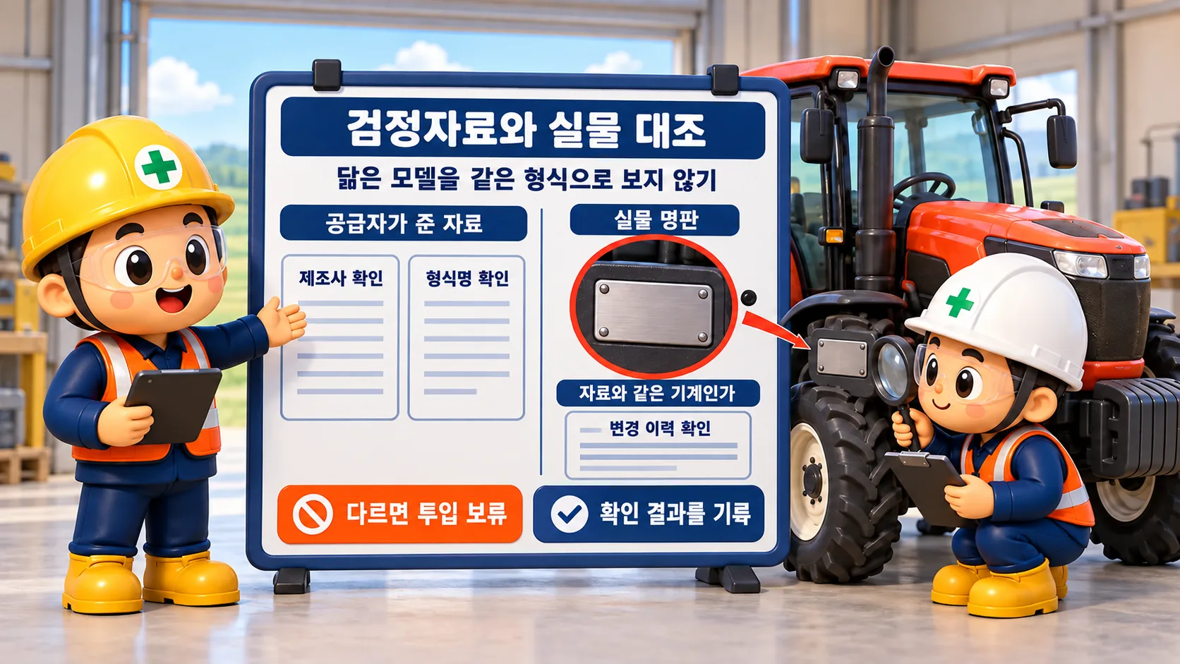 농업용기계 검정자료와 명판 형식의 대조