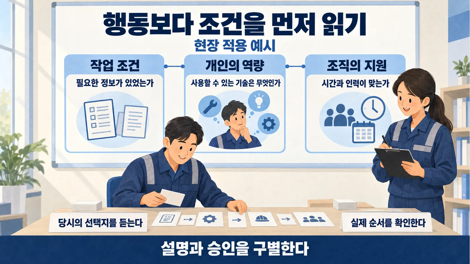 작업 조건과 개인 역량, 조직의 지원을 함께 확인하는 현장 면담 예시