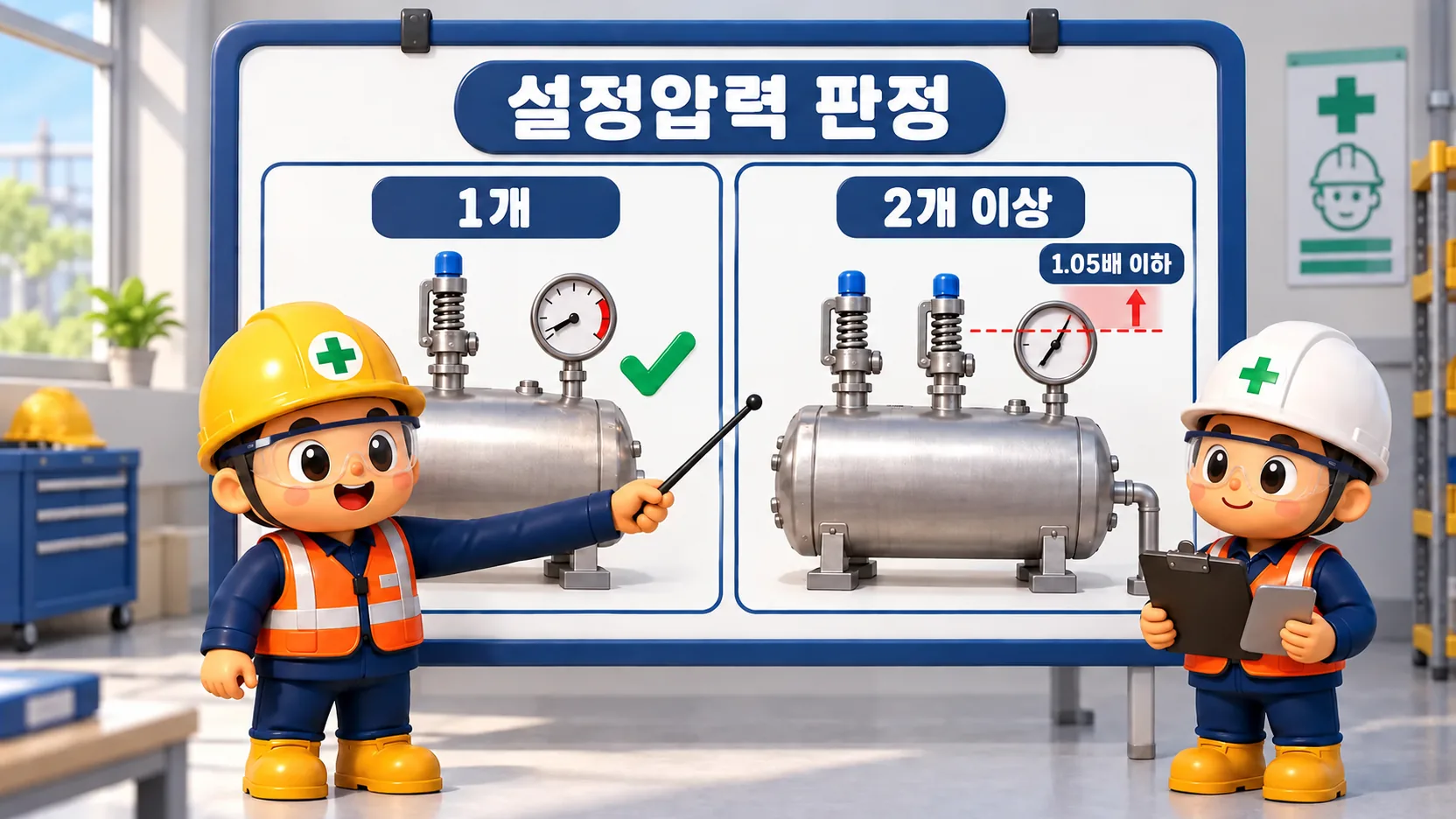 압력방출장치 수량별 최고사용압력과 1.05배 설정 판정