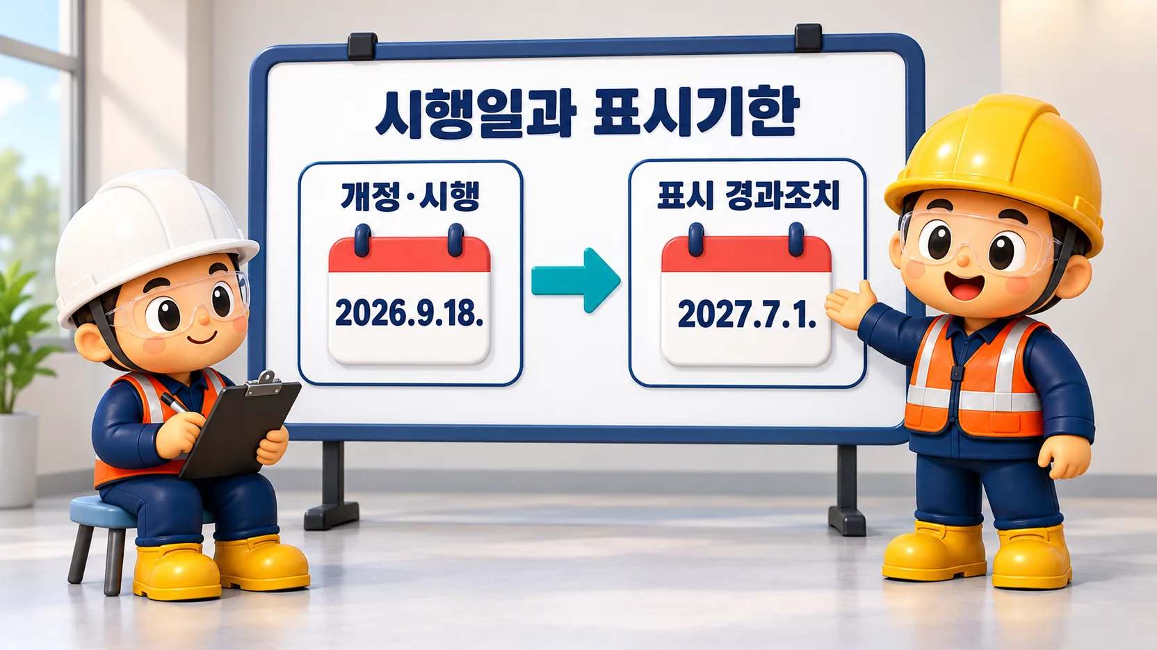 화학물질 고시의 2026년 9월 18일 개정·시행과 2027년 7월 1일 표시 경과조치
