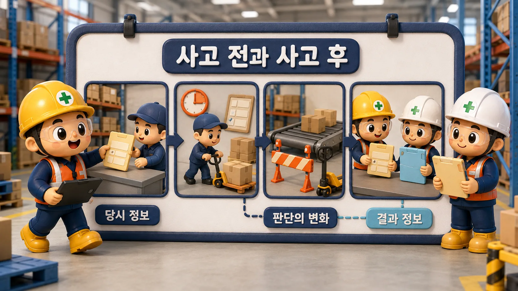 결과를 알기 전 정보와 나중에 확인된 정보를 분리한 사고조사 시간선