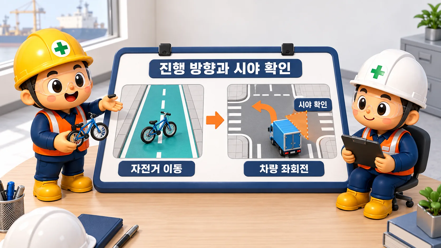 자전거 이동로와 좌회전 차량의 운행궤적이 만나는 사내 교차로 위험구조