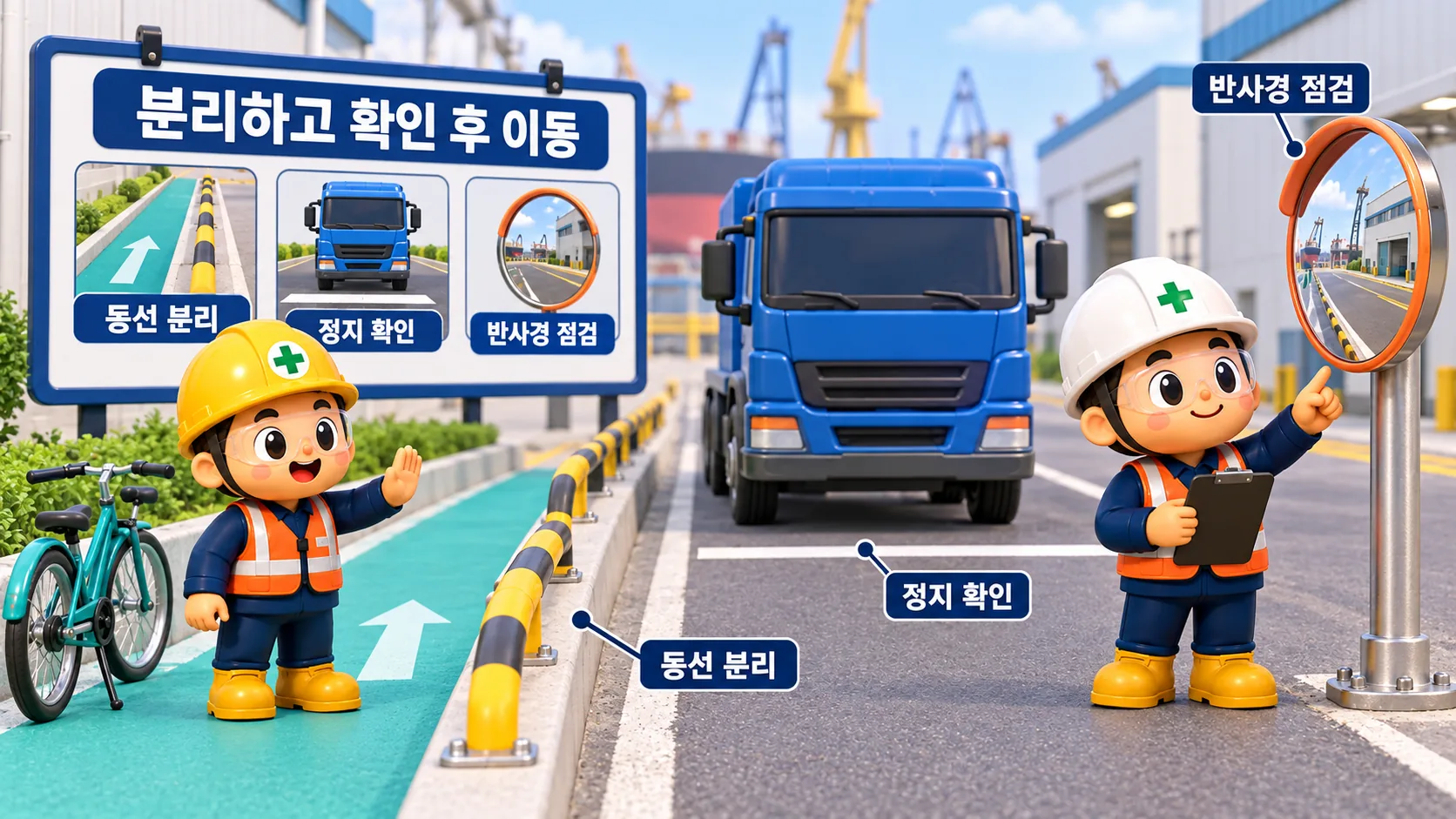 사내 교차로의 자전거 대기구역과 차량 유도 및 제한속도 관리 예방대책