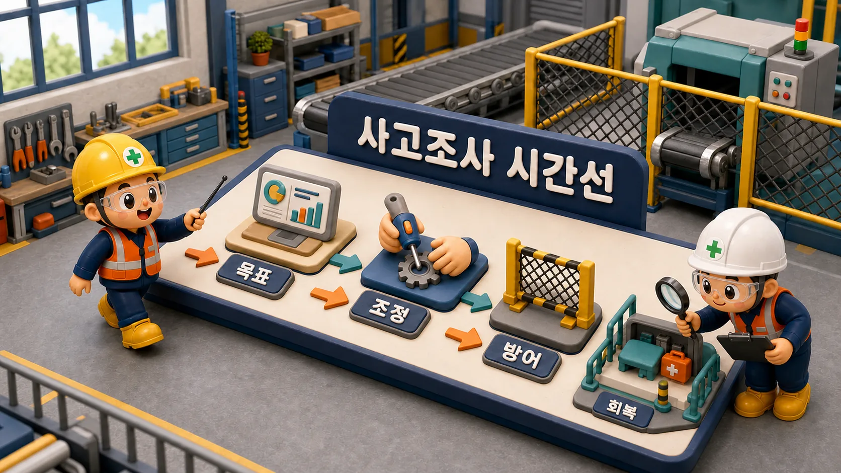 사고 시간선에서 목표 정보 조정 방어 회복을 함께 확인하는 조사 장면
