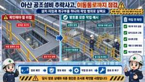아산 공조설비 추락 사망사고 예방을 위한 천장 개구부 방호 교육 장면